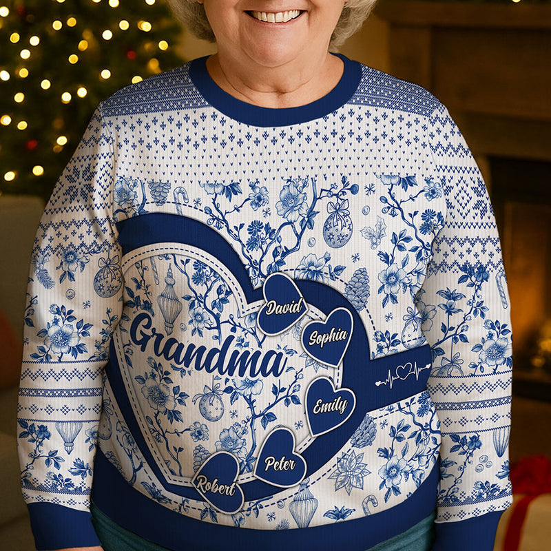 Grand-mère Maman Toile de Jouy - Pull moche unisexe personnalisé 