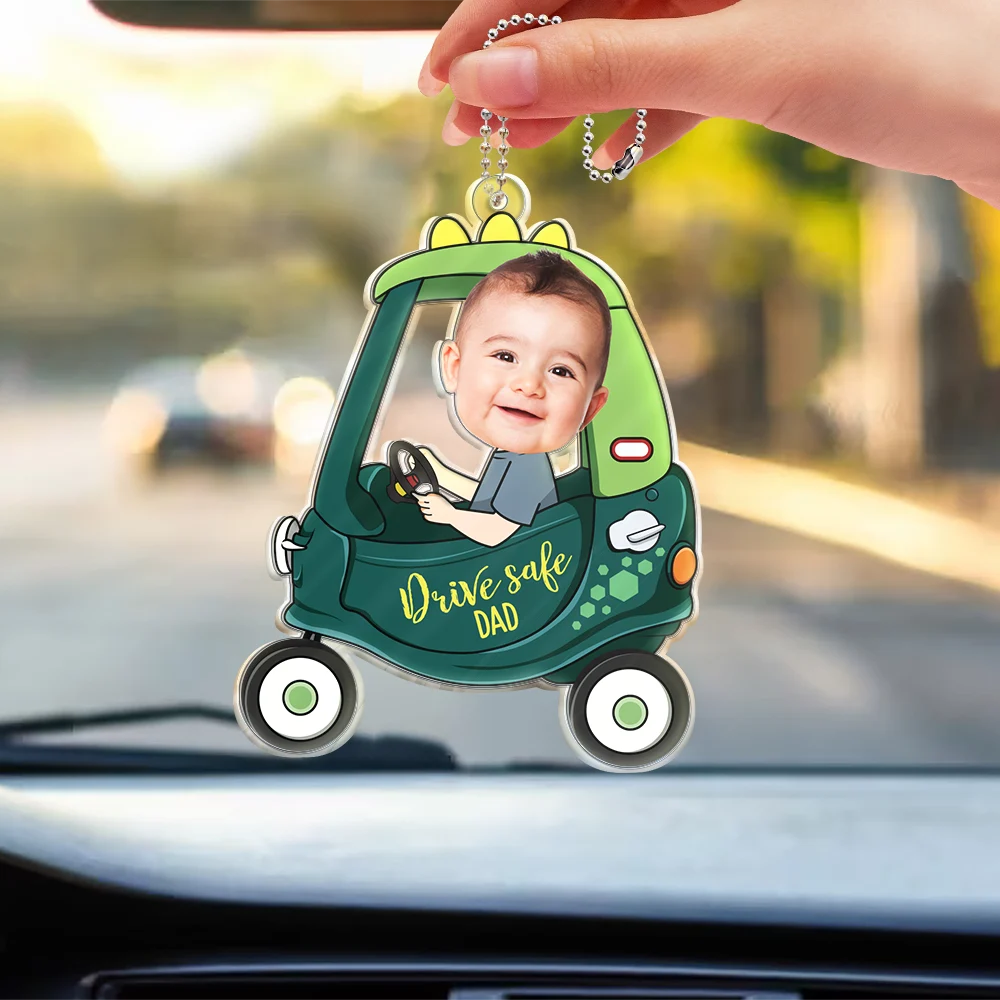Custom Photo, Gift For Father, Funny - Custom Photo Drive Safe Dad Grandad - Personalised Acrylic Car Hanger