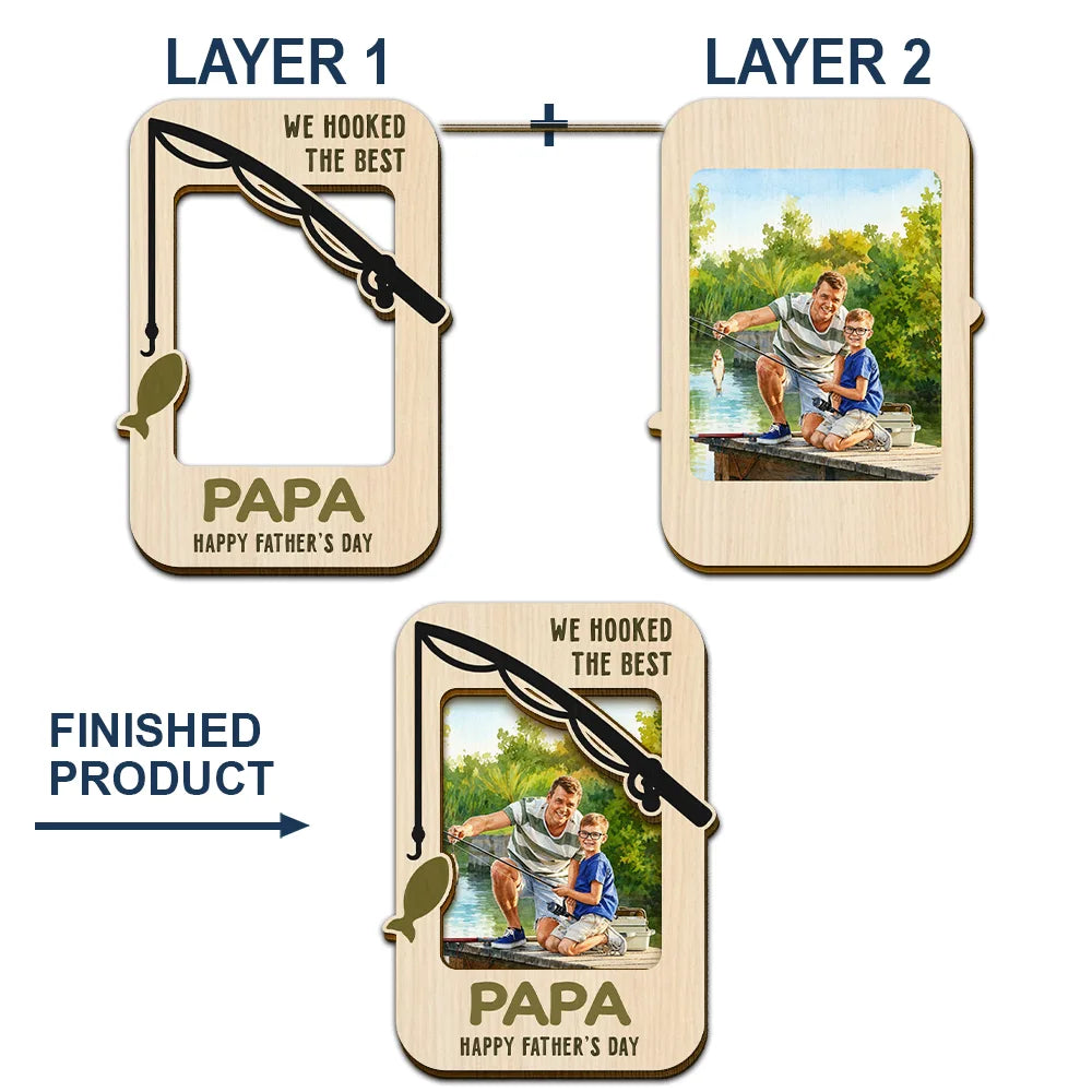 Gift For Husband,Gift For Men,Gift For Father,Gift For Grandpa,Fishing,Dad's Hobby,Grandpa's Hobby,Non-Eng,Photo - Watercolor (with BG),Humorous - Custom Photo Watercolor Painting I Hooked The Best Daddy Fishing Father - Personalized Custom Shaped Car Visor Clip