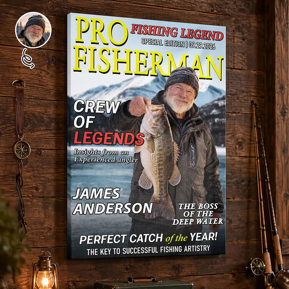 Custom Photo, Fishing, Gift For Men, Gift For Yourself, Gifts For Him, Happy, Remove BG Photo, Top Market - Gift for Fishing Lovers - Personalized Custom Photo Fisherman Of The Year Magazine Poster
