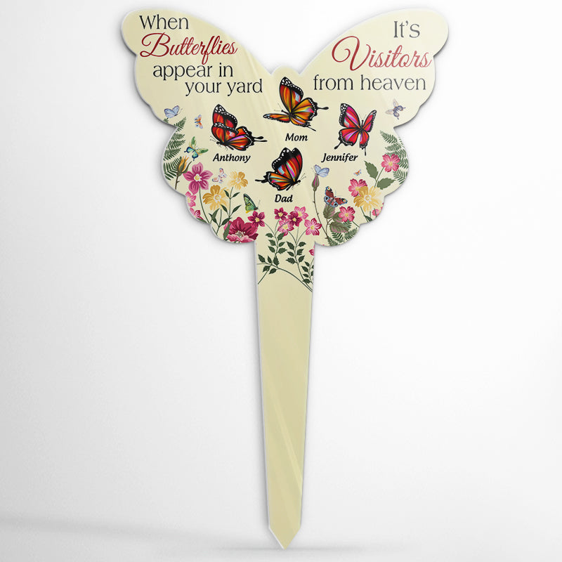 A Butterfly A Visitor From Heaven - Memorial Gift - Personalized Custom Butterfly Acrylic Plaque Stake