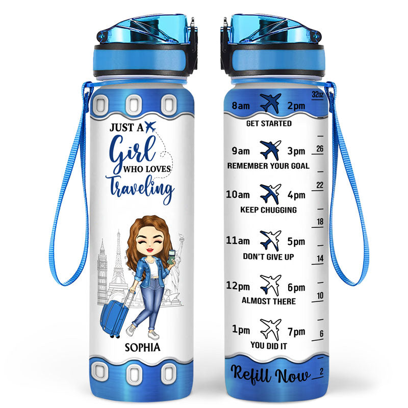 Just A Girl Boy Who Loves Traveling - Gift For Traveling Lovers - Personalized Custom Water Tracker Bottle