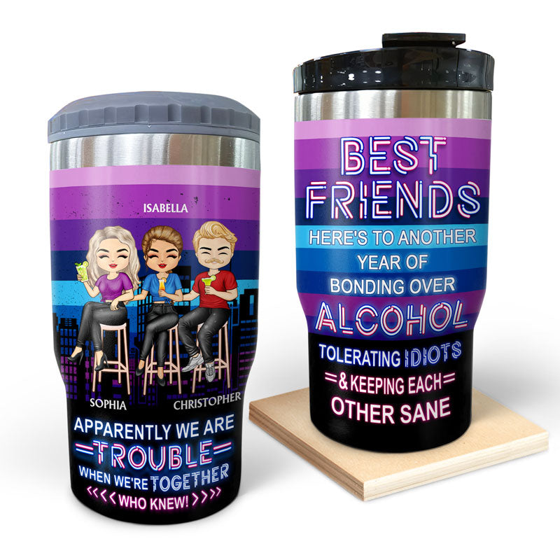 Bonding Over Alcohol Drinking Friends - BFF Bestie Gift - Personalized Custom Triple 3 In 1 Can Cooler