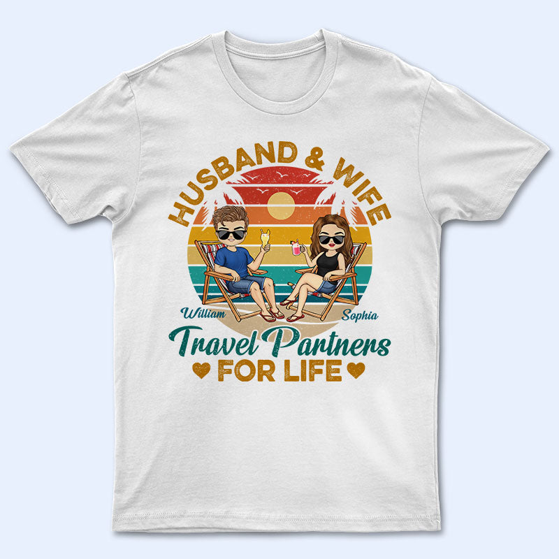 Husband And Wife Travel Partners For Life Beach Traveling Couple White - Personalized Custom T Shirt