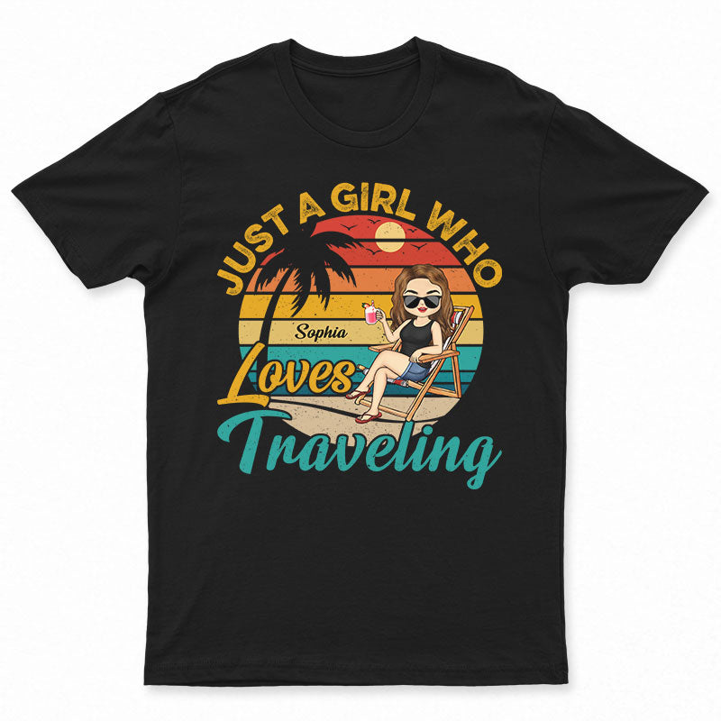 Just A Girl Who Loves Traveling Retro Beach Girl - Personalized Custom T Shirt