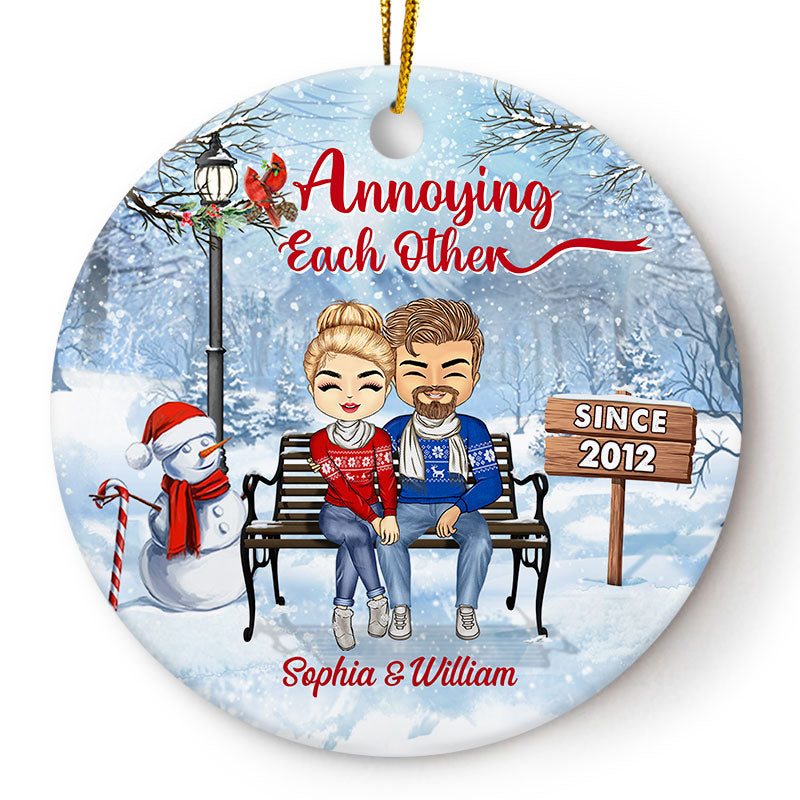 Christmas Family Couple Annoying Each Other Since - Gift For Couples - Personalized Custom Circle Ceramic Ornament