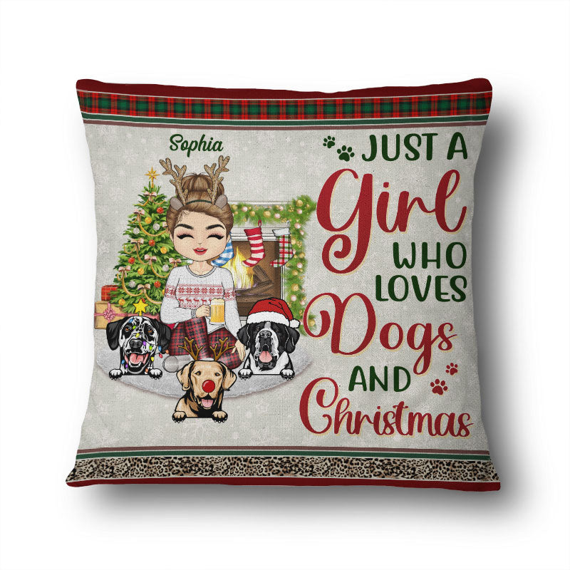 Just A Girl Boy Loves Dogs And Christmas - Christmas Gift For Dog Lovers - Personalized Custom Pillow