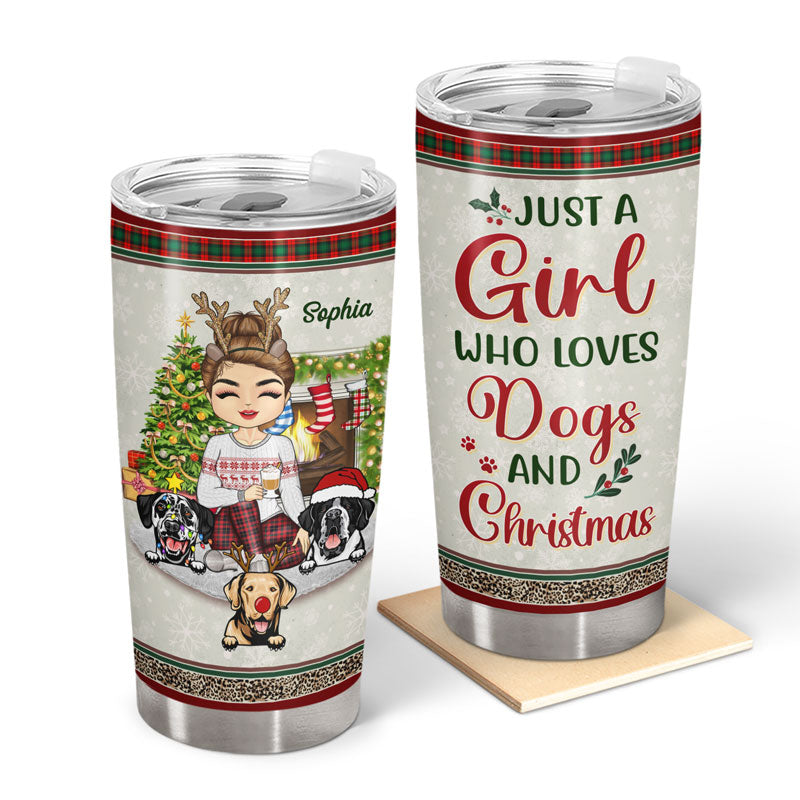 Just A Girl Boy Who Loves Dogs Cats And Christmas - Christmas Gift For Pet Lovers - Personalized Custom Tumbler