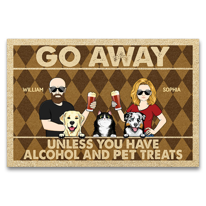 Go Away Unless You Have Alcohol And Pet Treats Couple Husband Wife - Gift For Dog Lovers & Cat Lovers - Personalized Custom Doormat