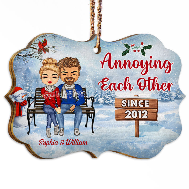 Christmas Family Chibi Couple Annoying Each Other Since - Gift For Couples - Personalized Custom Wooden Ornament