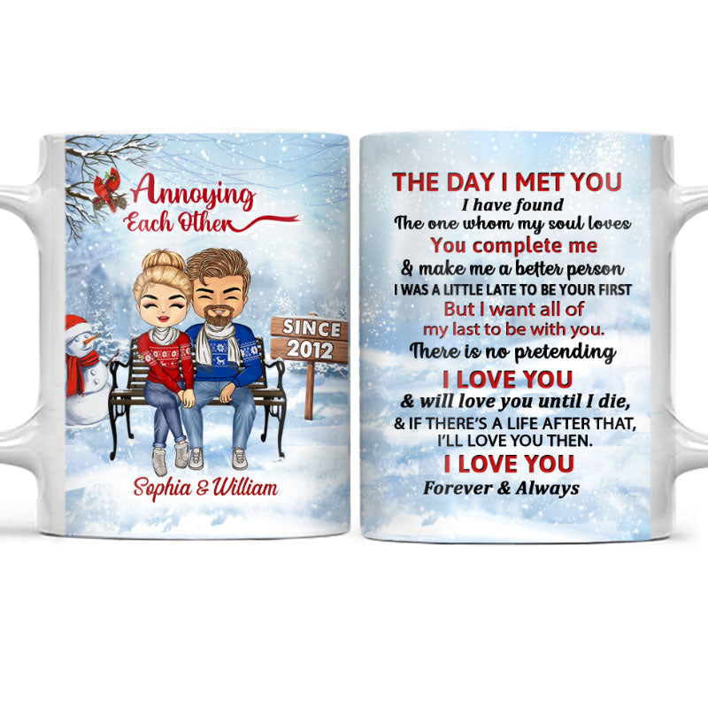Christmas Family Chibi Couple Annoying Each Other Since - Gift For Couples - Personalized Custom White Edge-to-Edge Mug