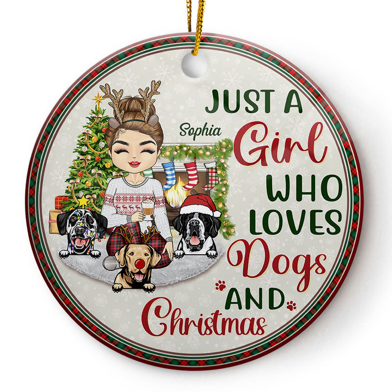 Just A Girl Boy Who Loves Dogs And Christmas - Gift For Dog Lovers - Personalized Custom Circle Ceramic Ornament