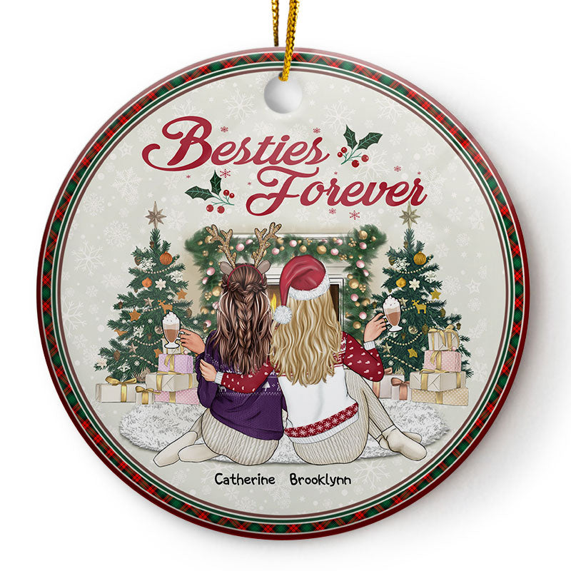 Besties Forever - Christmas Gift For BFF And Sisters - Personalized Custom Circle Ceramic Ornament