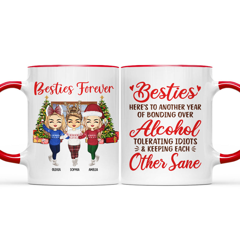 Best Friends Here's To Another Year Of Bonding Over Alcohol Tolerating Idiots - Christmas Gift For Siblings And Colleagues - Personalized Custom Accent Mug