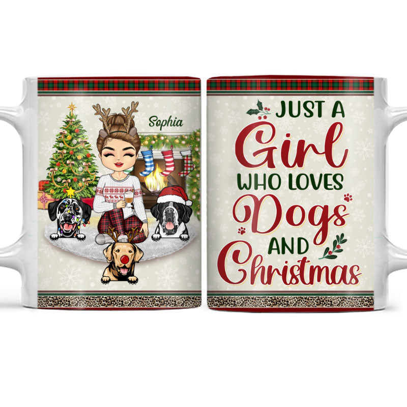 Just A Girl Boy Who Loves Dogs And Christmas - Christmas Gift For Dog Lovers - Personalized Custom White Edge-to-Edge Mug
