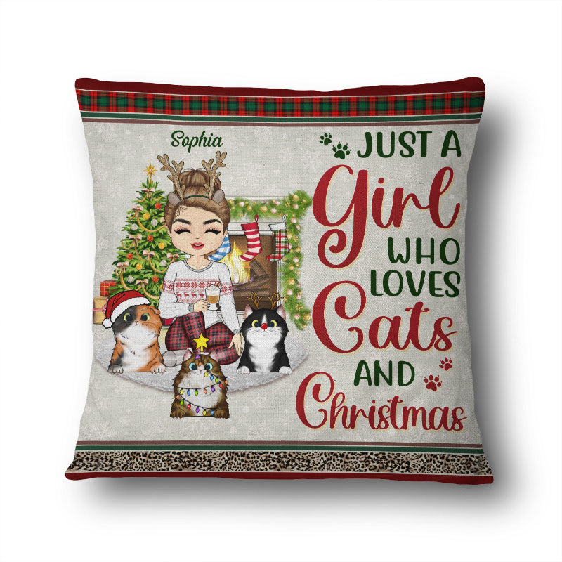Just A Girl Boy Who Loves Cats And Christmas - Christmas Gift For Cat Lovers - Personalized Custom Pillow