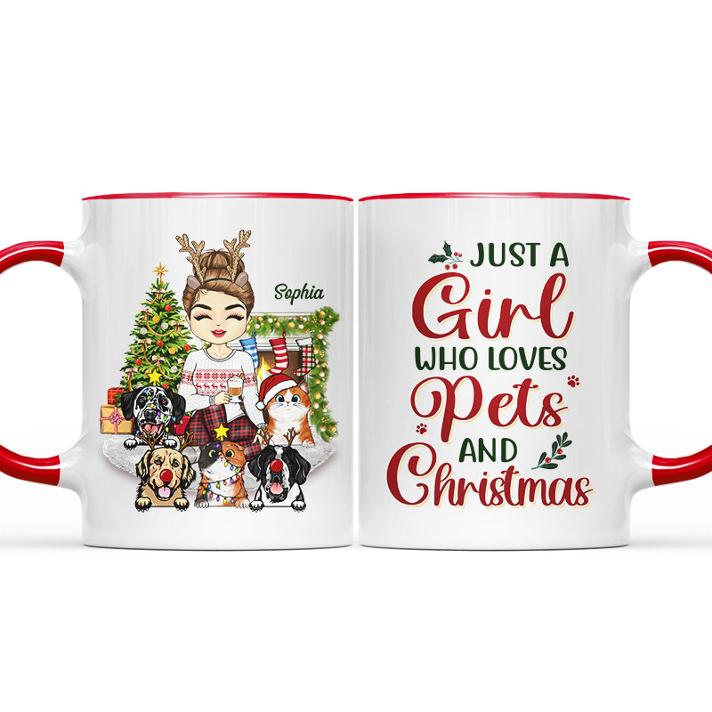 Just A Girl Boy Who Loves Dogs Cats And Christmas - Christmas Gift For Dog Lovers And Cat Lovers - Personalized Custom Accent Mug