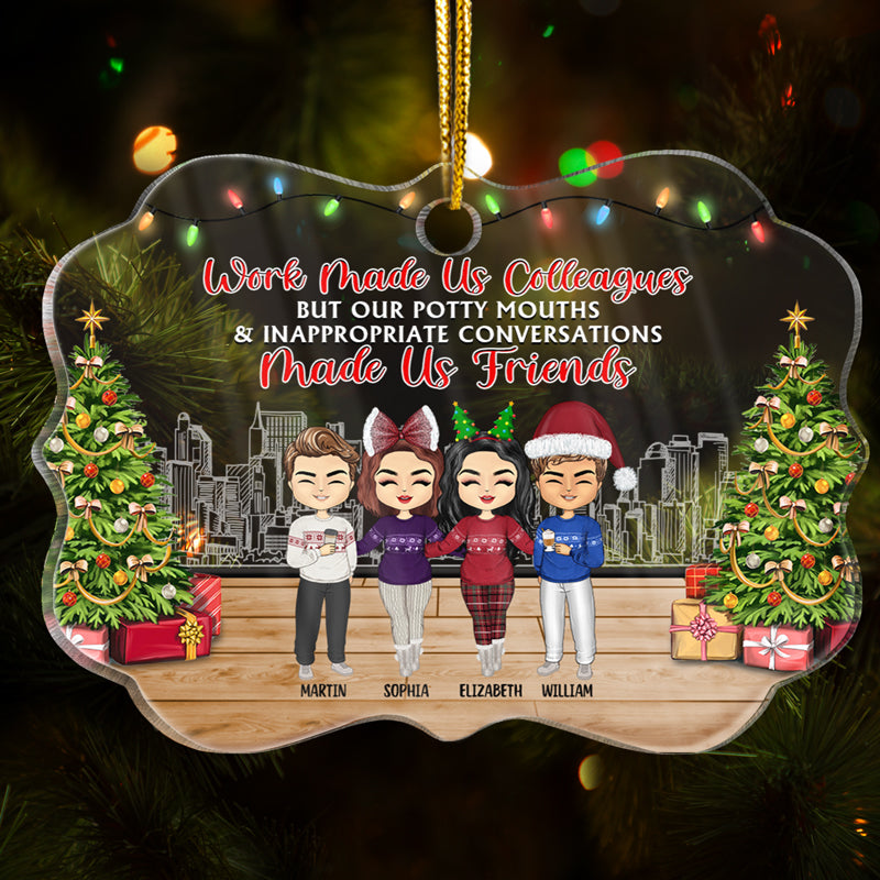 Chibi Best Friends Work Made Us Colleagues But Our Potty Mouths - Christmas Gift For BFF And Colleagues - Personalized Custom Medallion Acrylic Ornament