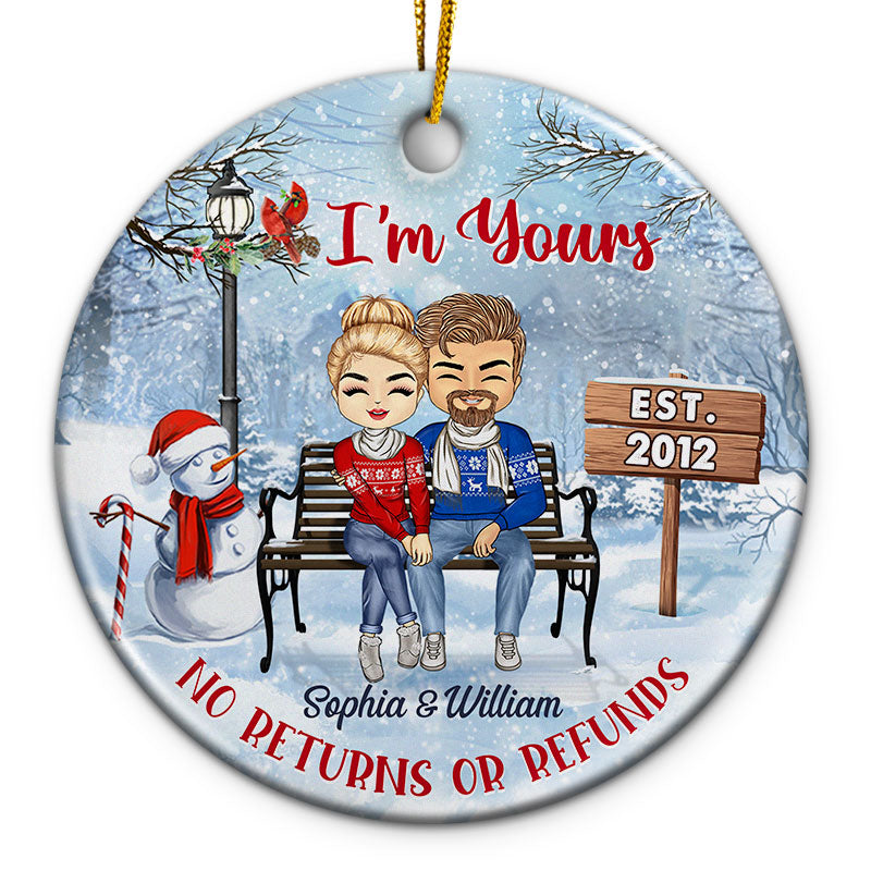Christmas Family Couple No Returns Or Refunds - Gift For Couples - Personalized Custom Circle Ceramic Ornament