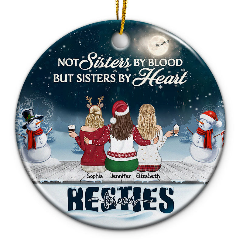Best Friends Not Sisters By Blood But Sisters By Heart - Christmas Gift For Besties And Sisters - Personalized Custom Circle Ceramic Ornament