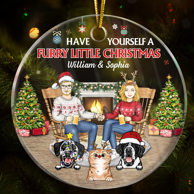 Christmas Dog Cat Couple Have Yourself A Furry Little Christmas - Gift For Pet Lovers - Personalized Custom Circle Acrylic Ornament