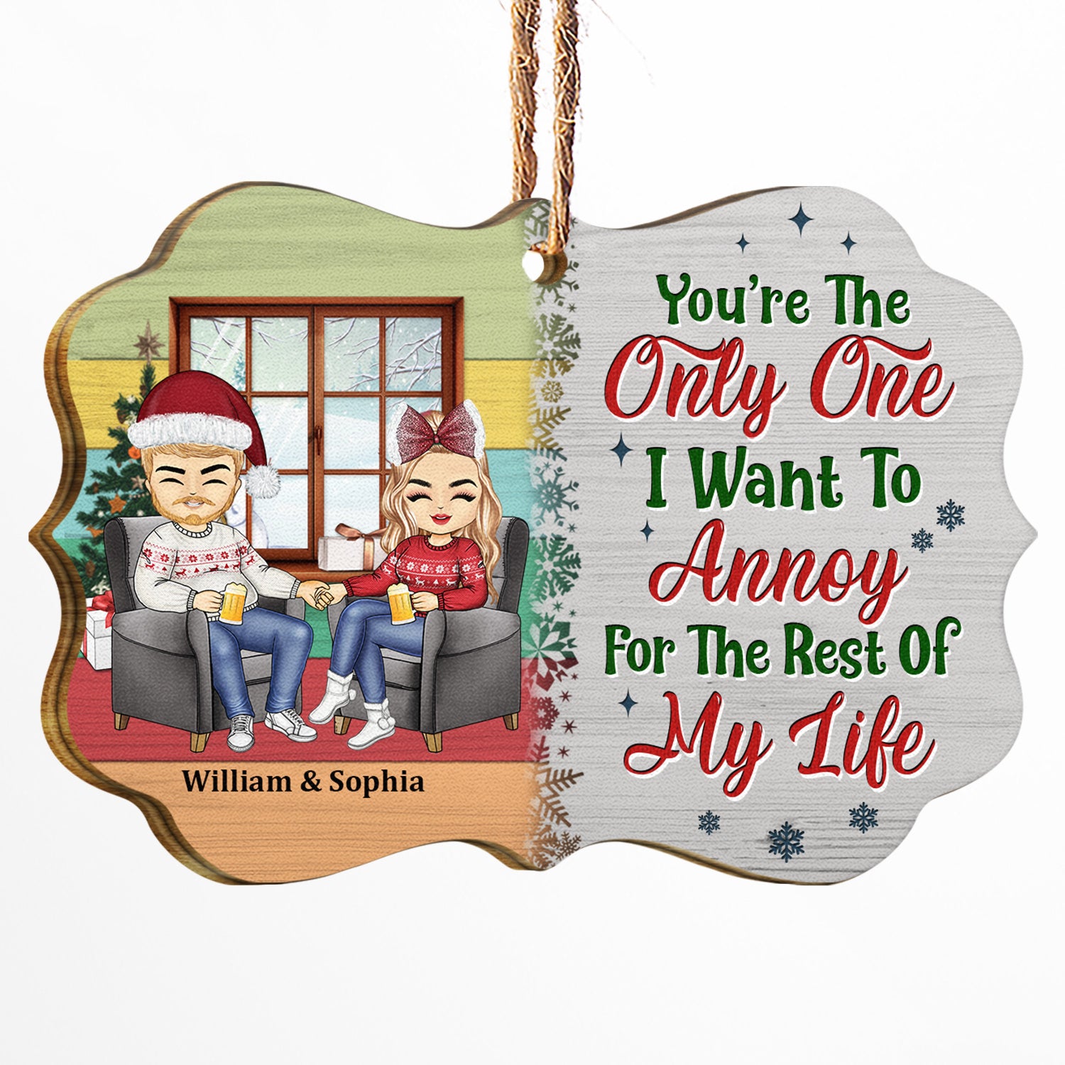 Christmas Chibi Couple Annoy For The Rest Of My Life - Christmas Gift For Couple - Personalized Wooden Ornament