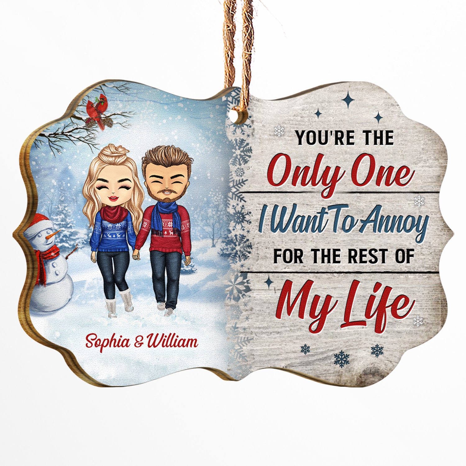 Christmas Family Chibi Couple Annoy For The Rest Of My Life - Gift For Couples - Personalized Wooden Ornament