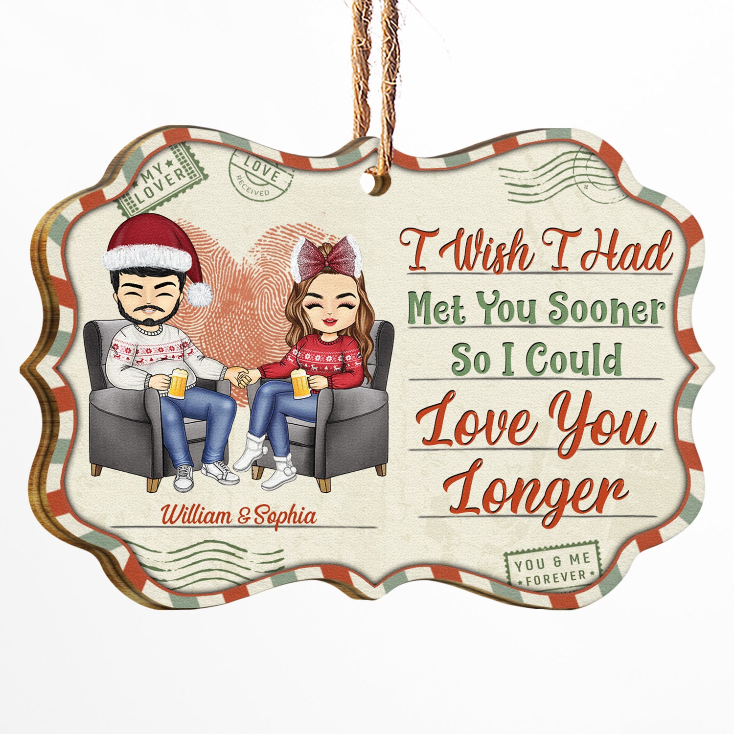 Christmas Chibi Couple I Wish I Had Met You Sooner - Christmas Gift For Couple - Personalized Custom Wooden Ornament
