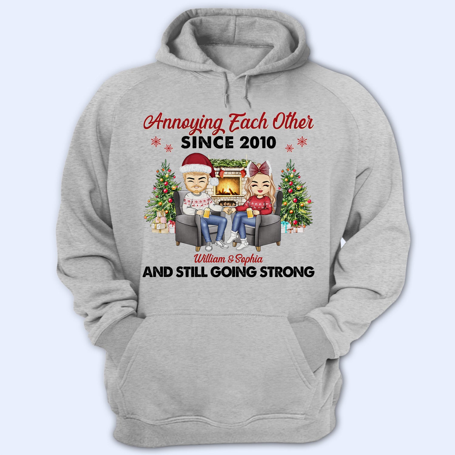 Christmas Family Chibi Old Couple Annoying Each Other Since - Gift For Couples - Personalized Custom Hoodie
