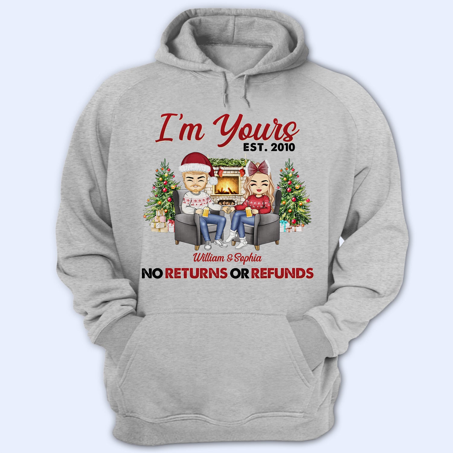Christmas Family Chibi Couple I'm Yours No Returns Or Refunds - Gift For Couples - Personalized Custom Hoodie