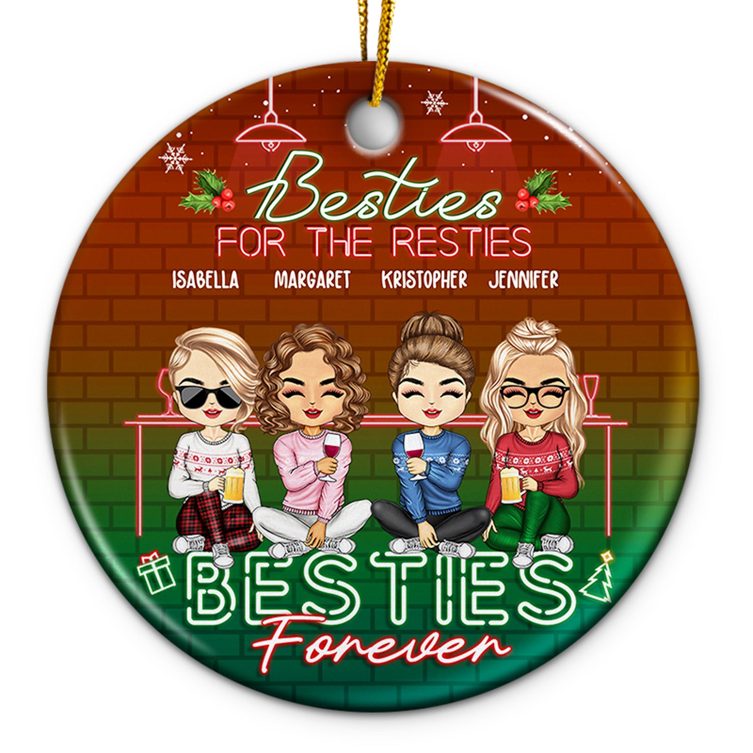 Besties For The Resties - Christmas Gift For Besties And Siblings - Personalized Custom Circle Ceramic Ornament
