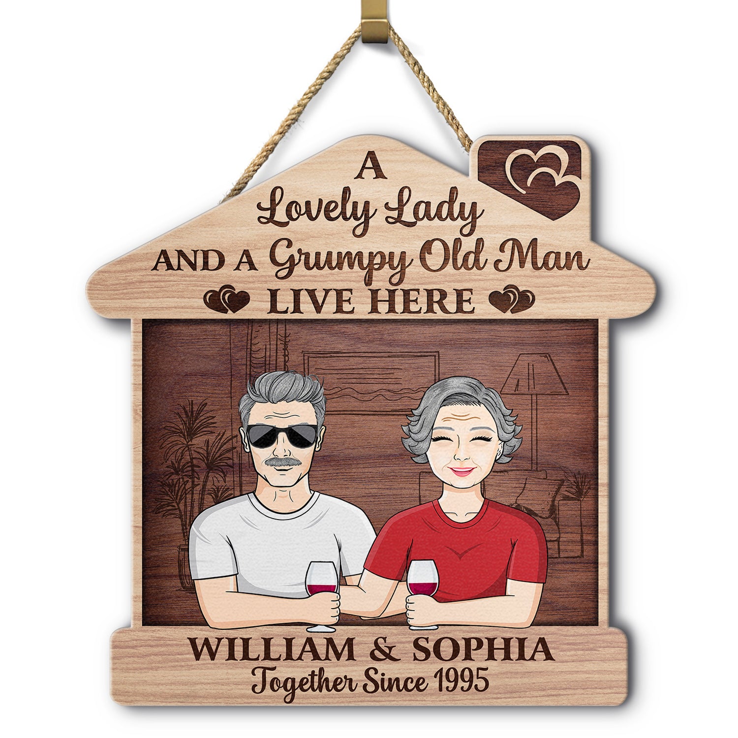 Family Couple A Lovely Lady And A Grumpy Old Man Live Here - Gift For Couples - Personalized Custom Shaped Wood Sign