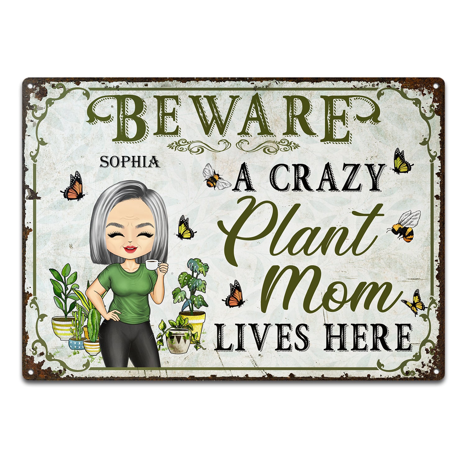 Beware A Crazy Plant Mom Lives Here - Birthday, Loving Gift For Mother, Grandma, Grandmother - Personalized Custom Metal Signs
