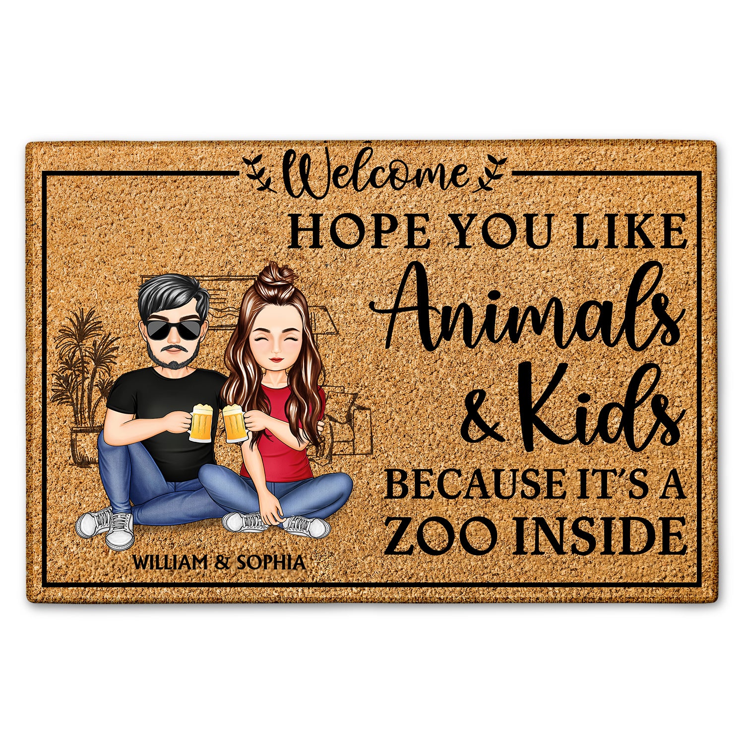 Hope You Like Animals And Kids - Anniversary, Birthday, Home Decor Gift For Spouse, Lover, Husband, Wife, Boyfriend, Girlfriend, Couple - Personalized Custom Doormat