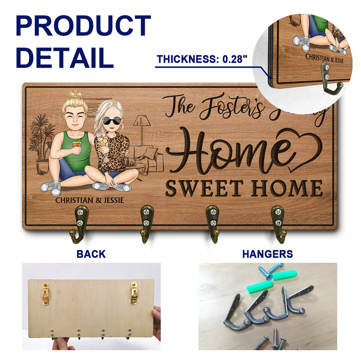 Home Sweet Home - Personalized Key Hanger, Key Holder - Gift for