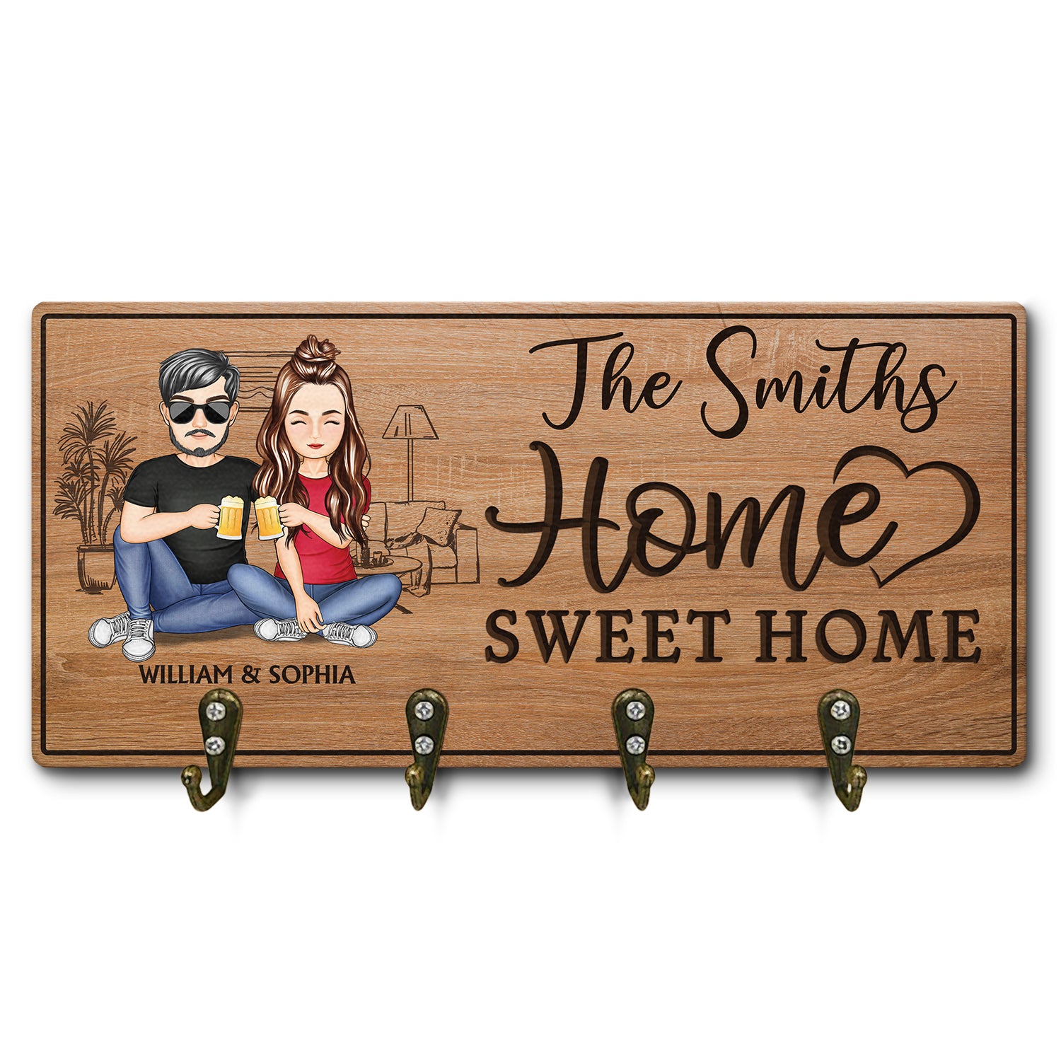 Home Sweet Home Family - Anniversary, Home Decor Gift For Spouse, Lover, Husband, Wife, Boyfriend, Girlfriend, Couple - Personalized Custom Wood Key Holder