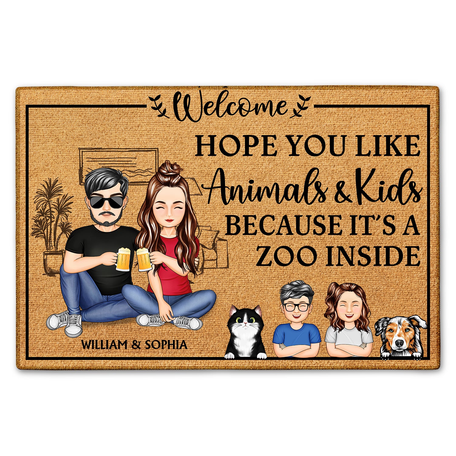 Hope You Like Animals And Kids - Anniversary, Birthday, Home Decor Gift For Spouse, Lover, Husband, Wife, Couple - Personalized Custom Doormat