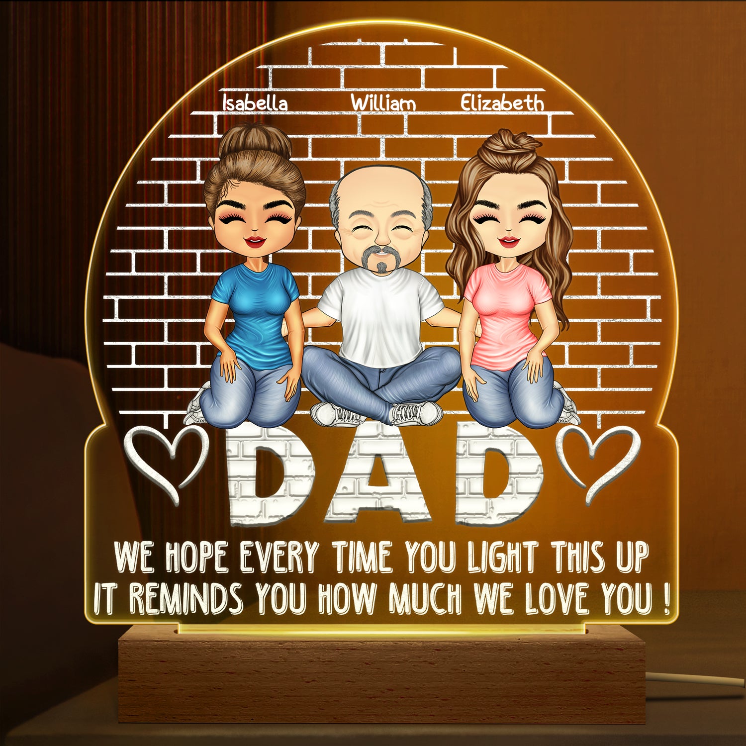 We Hope Every Time You Light This Up - Birthday, Loving Gift For Dad, Father, Grandpa - Personalized Custom 3D Led Light Wooden Base