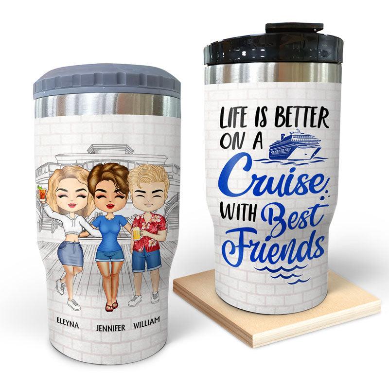 Traveling Best Friends Here's To Another Year Of Bonding Over Alcohol - Cruising Gift For BFF, Sisters - Personalized Custom Triple 3 In 1 Can Cooler