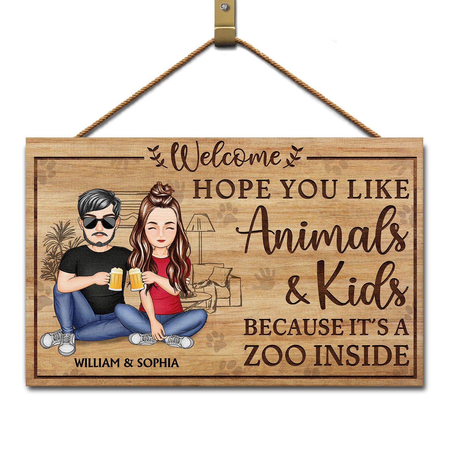 Hope You Like Animals And Kids - Anniversary, Birthday, Home Decor Gift For Spouse, Lover, Husband, Wife, Boyfriend, Girlfriend, Couple - Personalized Custom Wood Rectangle Sign
