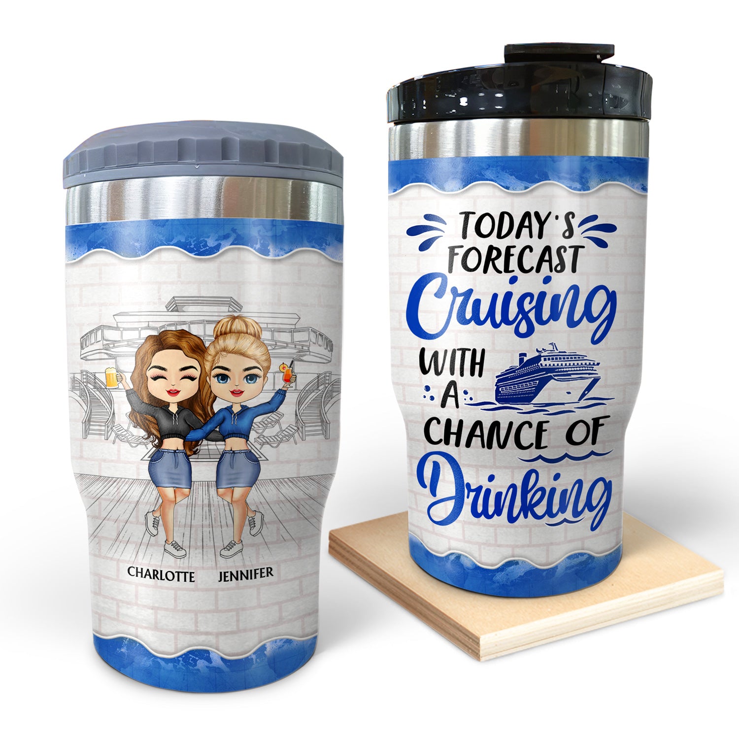 Today's Forecast Cruising With A Chance Of Drinking - Birthday, Traveling, Cruising Gift For BFF, Siblings, Colleagues - Personalized Custom Triple 3 In 1 Can Cooler