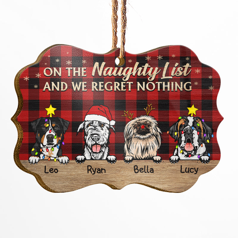 On The Naughty List Flannel Christmas Dog - Christmas Gift For Dog Lovers - Personalized Custom Wooden Ornament, Aluminum Ornament