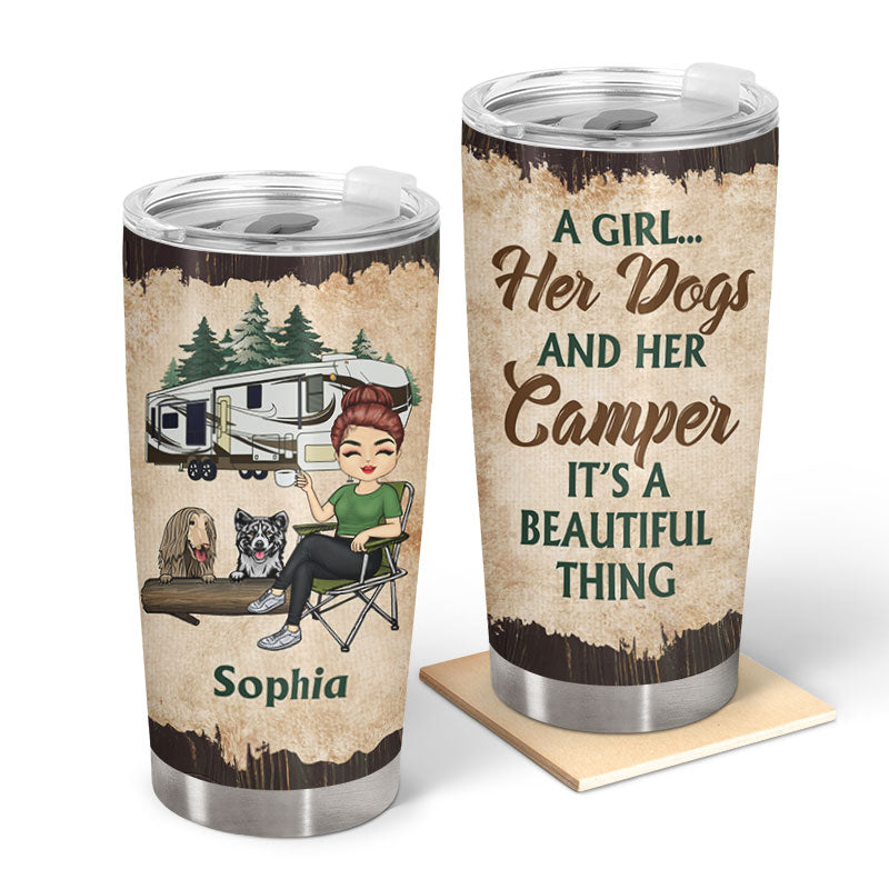 A Girl Her Dog & Her Camper - Camping Gift - Personalized Custom Tumbler