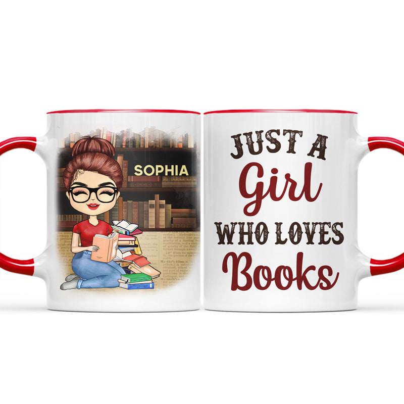 A Girl Who Loves Books Reading - Reading Gift - Personalized Custom Accent Mug