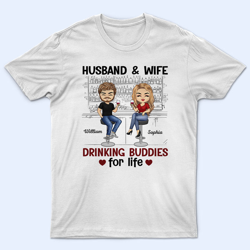 Husband And Wife Drinking Buddies For Life Chibi - Married Couple - Personalized Custom T Shirt