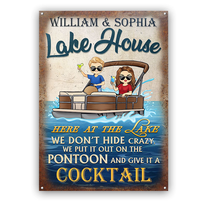 Here At The Lake Pontoon Husband Wife - Couple Gift - Personalized Custom Classic Metal Signs