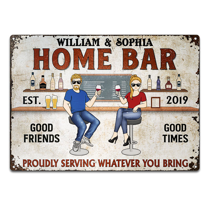 Proudly Serving Whatever You Bring Vintage Husband Wife - Couple Gift - Personalized Custom Classic Metal Signs