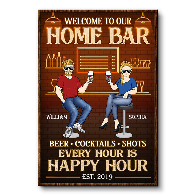 Home Bar Every Hour Is Happy Hour Husband Wife - Couple Gift - Personalized Custom Poster