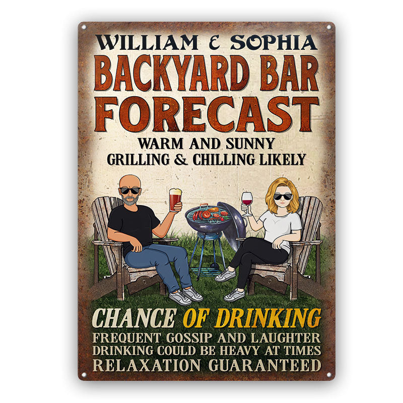Patio Forecast Grilling And Chilling Chance Of Drinking - Backyard Sign - Personalized Custom Classic Metal Signs