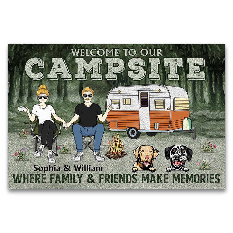 Camping Couple Welcome To Our Campsite - Gift For Dog Lovers - Personalized Custom Doormat